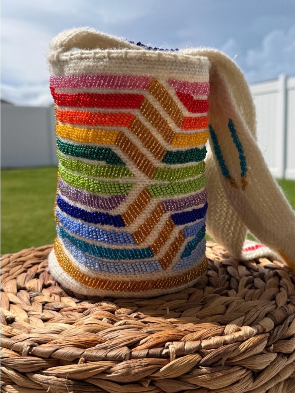 Wayuu Tribe Beaded Chevron Cream Multicolor Wristlet